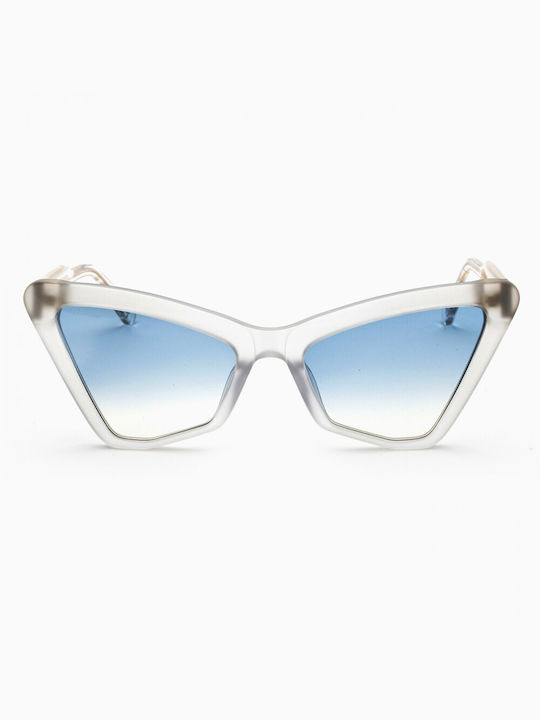 Bust Out Cameron Women's Sunglasses with Transparent Plastic Frame and Blue Gradient Lens