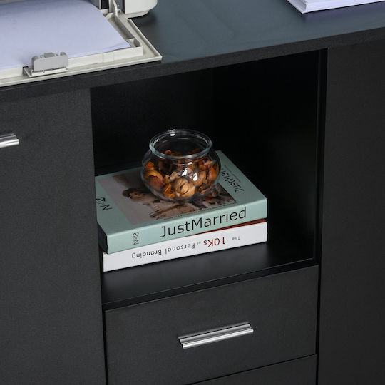 Office Storage Chipboard Cabinet With Wheels & Drawers Black L100xW40xH71cm