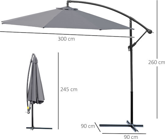 Hanging Circular Garden & Terrace Parasol Metal Deluxe Grey Diameter 3xHeight 2.6m