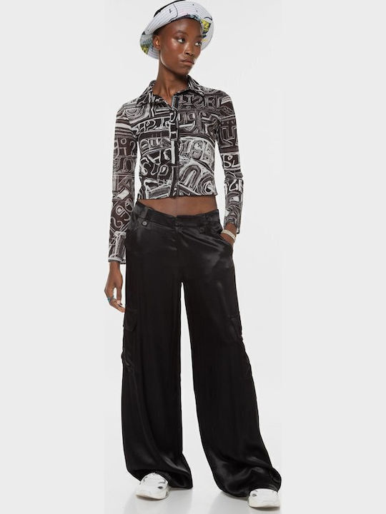 Thelma Women's Fabric Cargo Trousers Black
