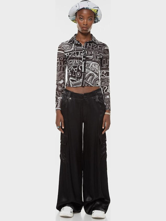 Thelma Women's Fabric Cargo Trousers Black