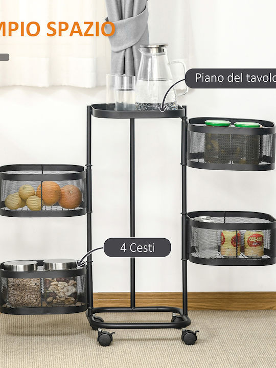 HomCom HomCom Metallisches Küchenwagen Mit 4 Ebenen Schwarz 33x33x77cm
