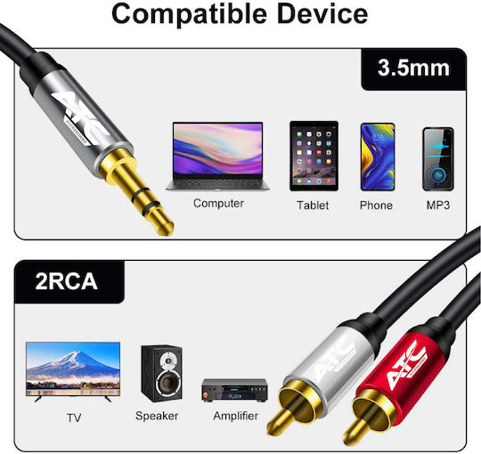 ATC Audio Cable 3.5mm Male - 2x RCA Male Black 3m with Gold Plated Terminals 02.008.0128
