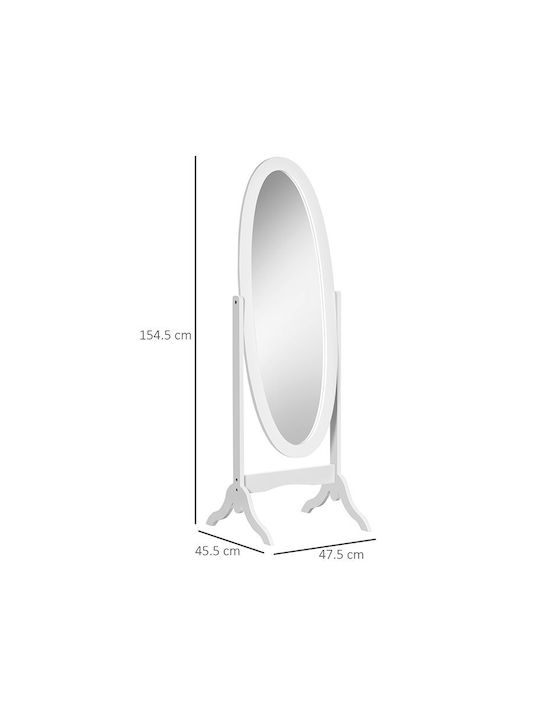 HomCom Oval Floor Mirror with White Wooden Frame 147x48cm