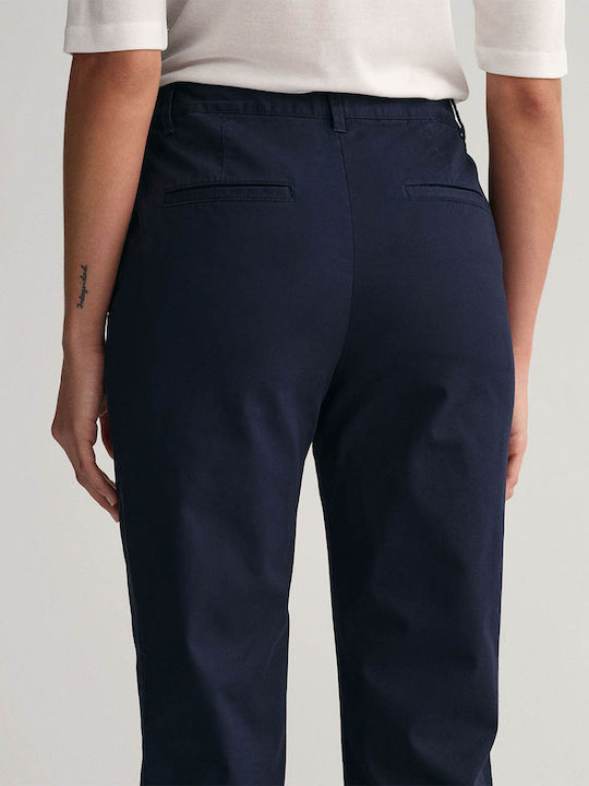 Women's High-waisted Chino Trousers Slim Fit Navy Blue