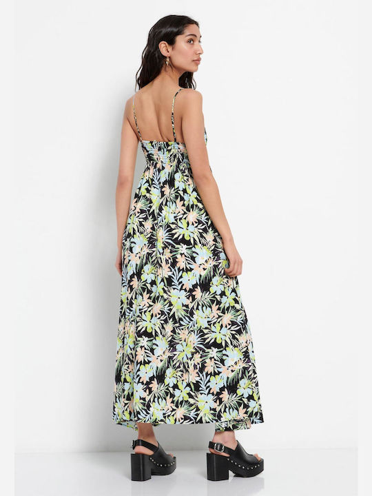 Funky Buddha Summer Maxi Dress with Ruffle Black