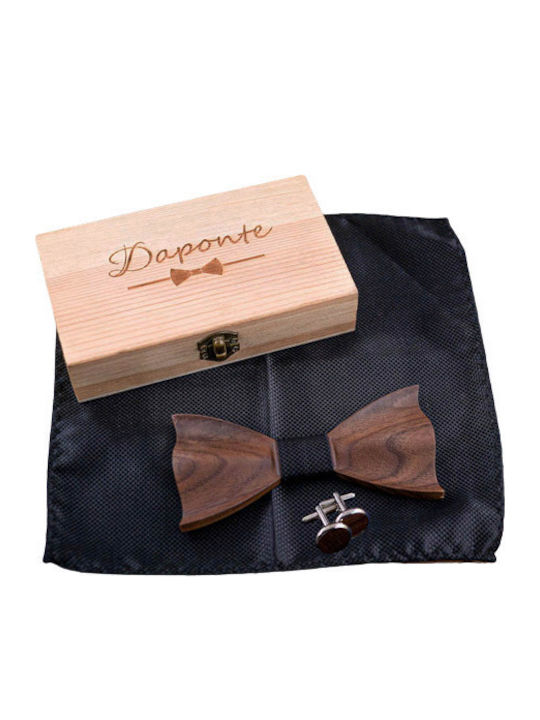 Daponte Handgemacht Set Fliege mit Taschentuch Schwarz