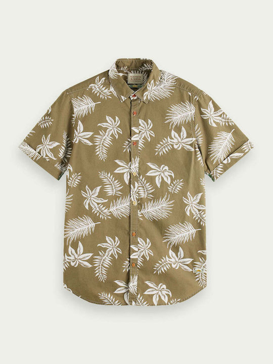 Short-sleeved Cotton Shirt Khaki Leaf