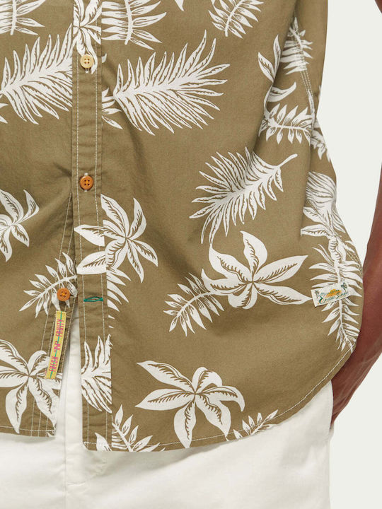 Short-sleeved Cotton Shirt Khaki Leaf