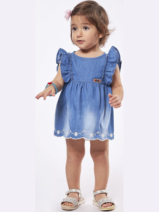 Kinderkleid Ärmellos Denim Blau