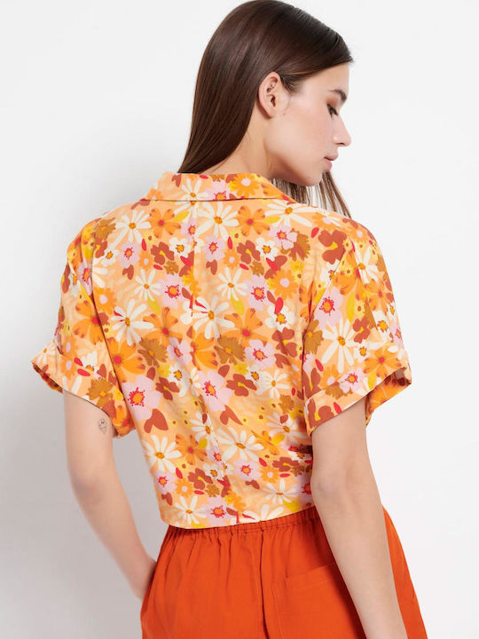 Funky Buddha Women's Floral Long Sleeve Shirt Orange