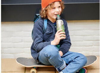 Little Dutch Flip-Up Campus Sailors Bay Kids Water Bottle Thermos Butterfly Stainless Steel with Pop-Up Cap Silver 350ml