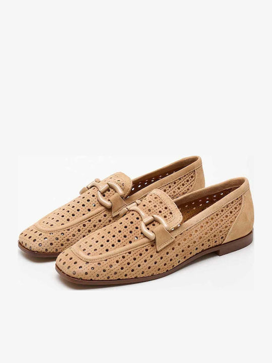 Leather Women's Loafers in Tabac Brown Color
