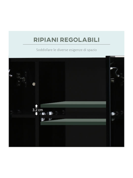 Kleankin 834-416BK Oglindă de Baie Dreptunghiulară Lumini LED din MDF cu Raft & Dulap 90x65cm Negru