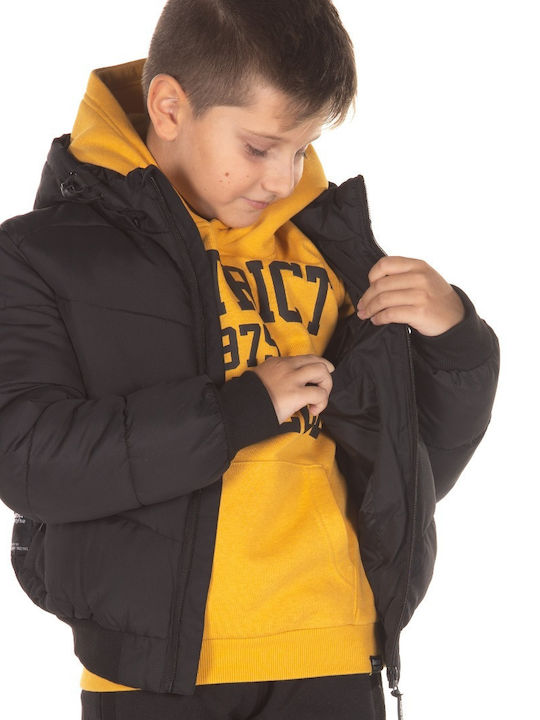 Kinder Steppjacke Kurz mit Kapuze Schwarz
