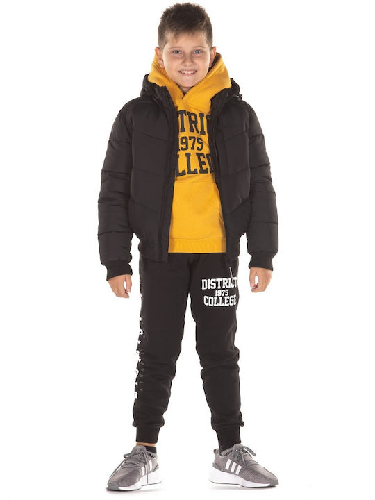 Kinder Steppjacke Kurz mit Kapuze Schwarz