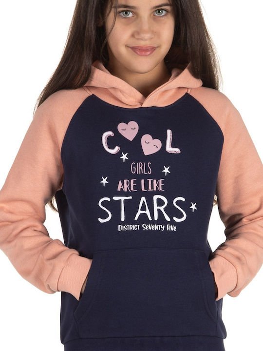 Fleece Kids Sweatshirt with Hood and Pockets Navy Blue