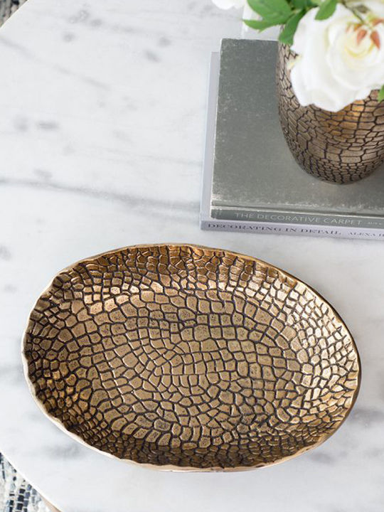 Artekko Croco Διακοσμητική Πιατέλα Μεταλλική Χρυσή 38x26x7εκ.