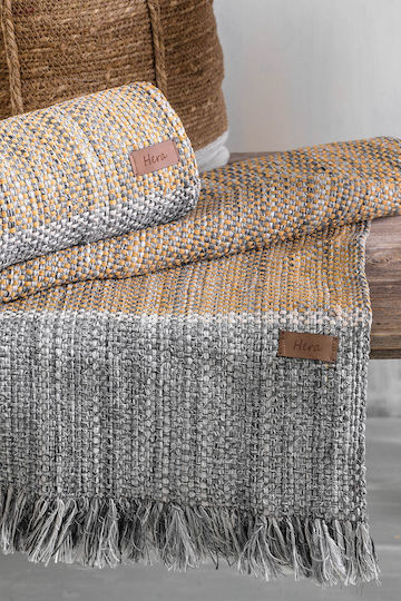 Rythmos Hera Teppich Rechteckig Sommer Synthetisch,Polyester/Cotton/Leather mit Fransen Braun