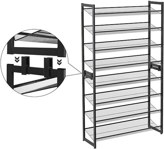 Metalică Suport pentru pantofi cu 8 Rafturi Negru L92.5xW30.7xH163.5cm