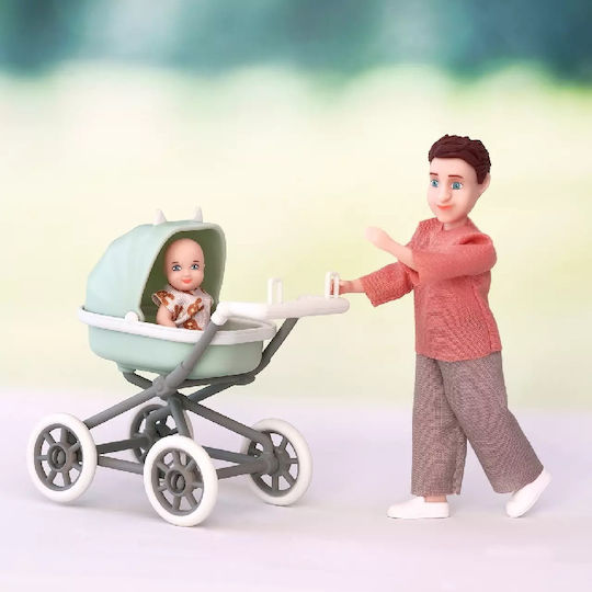Lundby Dad with Stroller Set of Plastic Dolls for Dollhouse