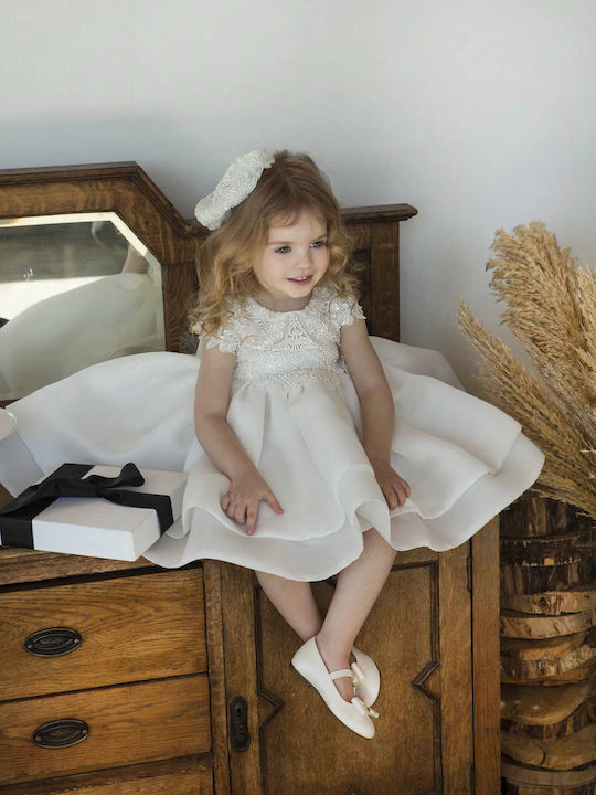 Dolce Bambini Ecru Lace Baptism Outfit with Hair Accessories & Dress 2pcs