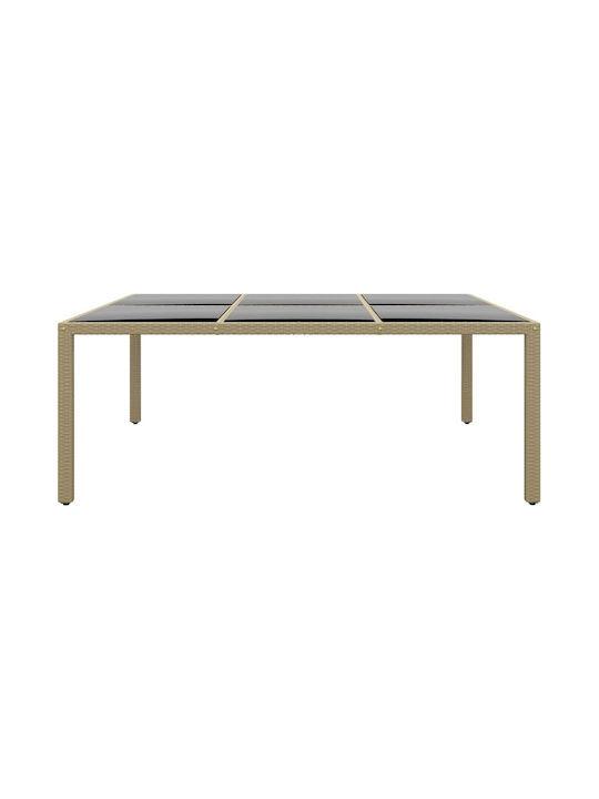 Masa pentru spații exterioare Rattan cu suprafață din sticlă Bej 200x150x75buc