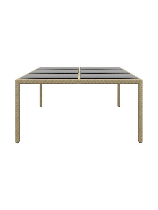 Masa pentru spații exterioare Rattan cu suprafață din sticlă Bej 200x150x75buc
