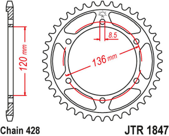 JT Sprockets Pinion spate 57 Dinți pentru Yamaha TDR 125 / XT