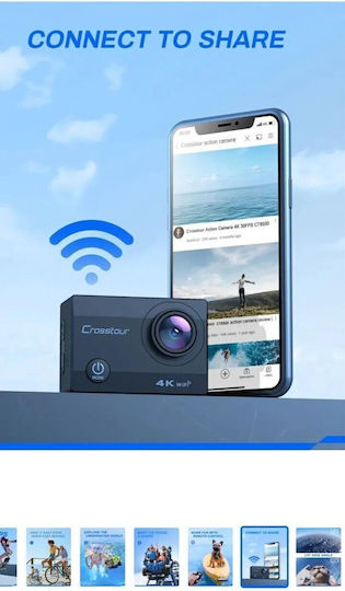 Crosstour CT8500 Action Camera 4K Ultra HD Underwater (with Case) with Screen 2" and Wi-Fi Black
