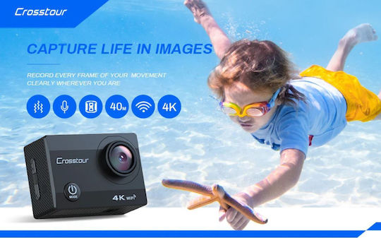 Crosstour CT8500 Action Camera 4K Ultra HD Underwater (with Case) with Screen 2" and Wi-Fi Black