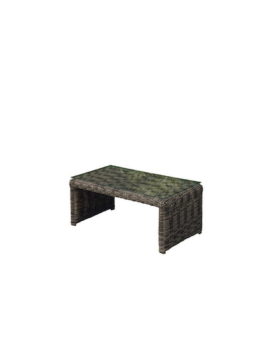 Montana Sitting Room Outdoor Free Standing Table with Glass Surface and Rattan Frame Gray 100x50x45cm