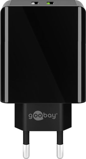 Goobay Φορτιστής Χωρίς Καλώδιο με 2 Θύρες USB-A 28W Quick Charge 3.0 Μαύρος (44956)