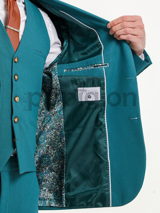 100-23 Men's Summer Suit with Vest Petrol