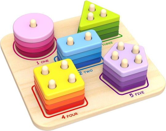 Tooky Toys Shape Sorting Toy Geometric Shapes Stacking with Numbers made of Wood for 24++ Months