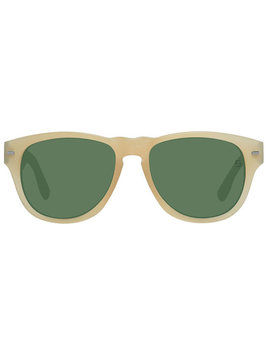 Zegna Men's Sunglasses with Beige Acetate Frame and Green Lenses ZC0019 64N