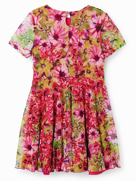 Desigual Kids Dress Floral Short Sleeve Fuchsia