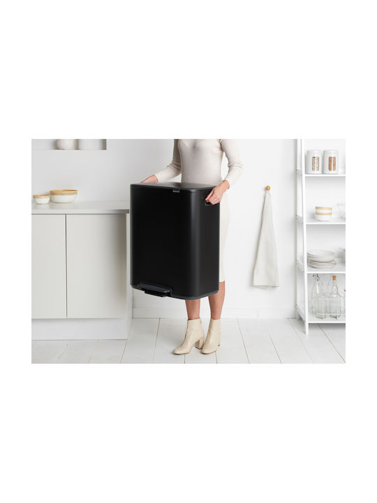 Brabantia Bo Κάδος Απορριμμάτων από Ανοξείδωτο Ατσάλι Matt Black με Πεντάλ 60lt
