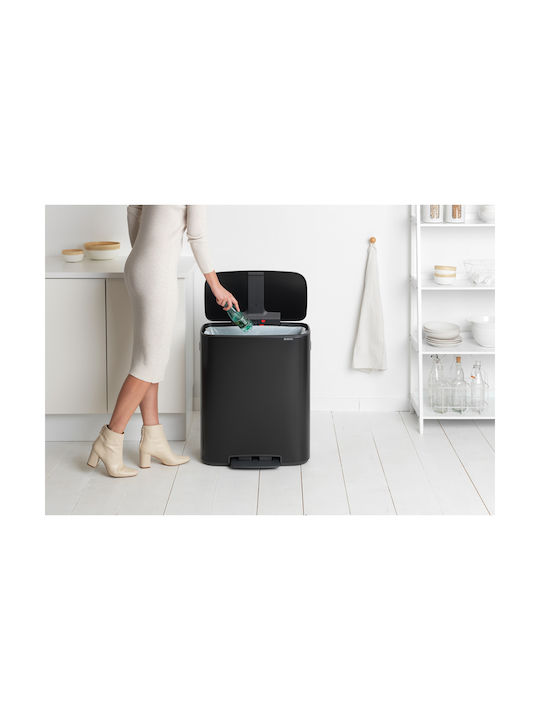 Brabantia Bo Κάδος Απορριμμάτων από Ανοξείδωτο Ατσάλι Matt Black με Πεντάλ 60lt