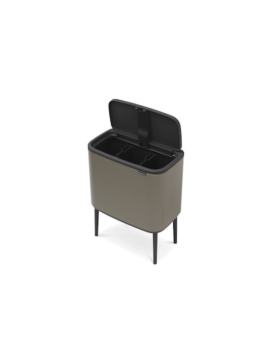 Brabantia Recycling Waste Bin Metallic Push Platinum 33L