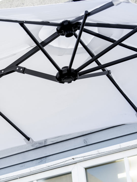 Round Metal Garden & Terrace Parasol White 2.85x1.47m