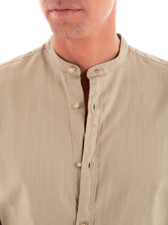 Long Sleeve Linen Shirt in Narrow Fit Light Beige