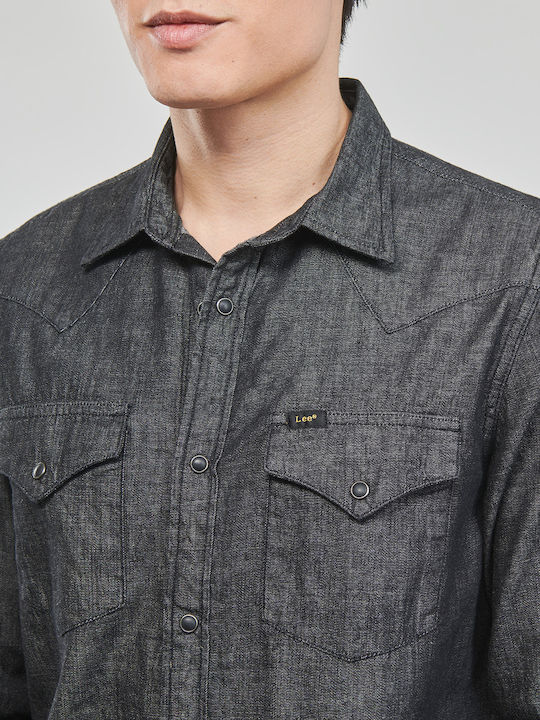 Western Long-sleeved Denim Shirt Black