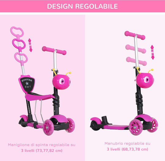 HomCom Kids Scooter 3-Wheel with Seat Pink