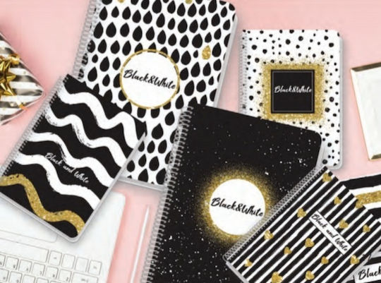 Black & White Spirale Schulheft Geregelt A4 35 Papiereinlagen Gold Verschiedene Designs