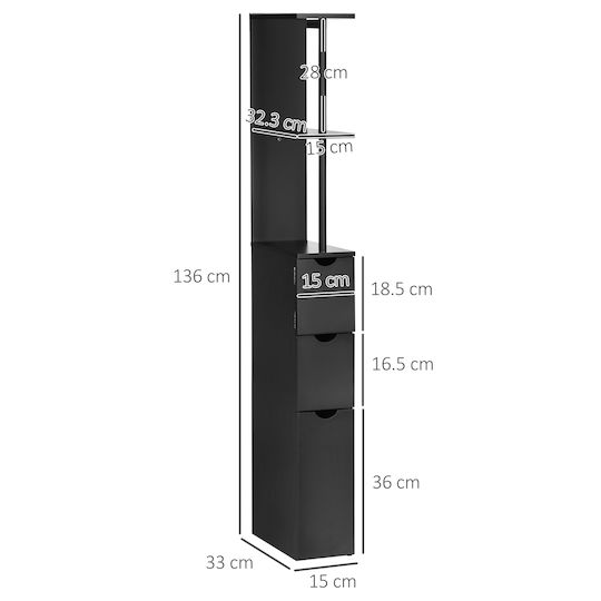 HomCom Στήλη Μπάνιου Δαπέδου Μ15xΒ33xΥ136cm Μαύρη