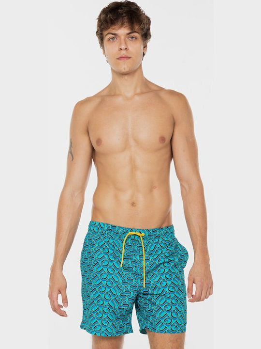 F3GT05TEL62 Men's Swimwear Shorts Blue with Patterns