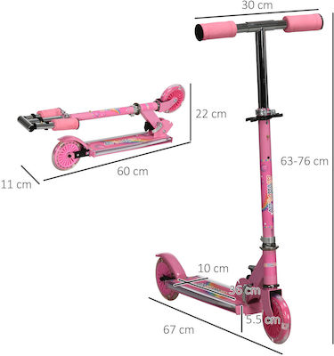 HomCom Kinderroller Klappbar 2-Rad für 3+ Jahre Rosa