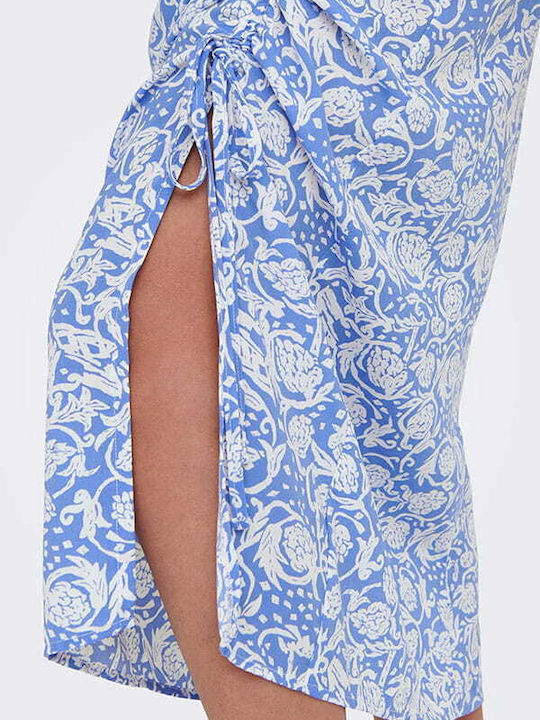 Hoch tailliert Midi Rock Umschlag Blumen Blau