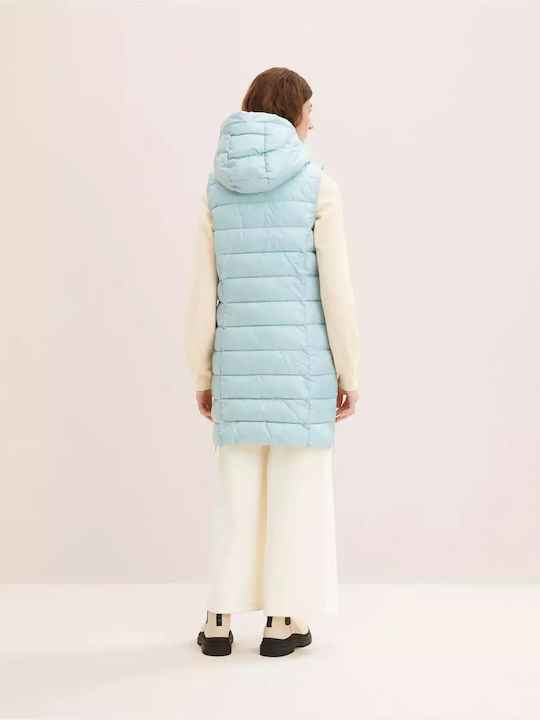 Tom Tailor Lang Damen Ärmellos Puffer Jacke für Winter Hellblau